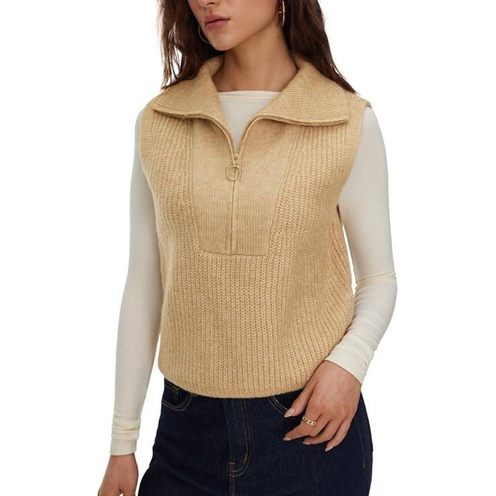 Cider Quarter Zip Sweater Vest Ribbed Knit Sleeveless Pullover Tan 3XL XXX-Large